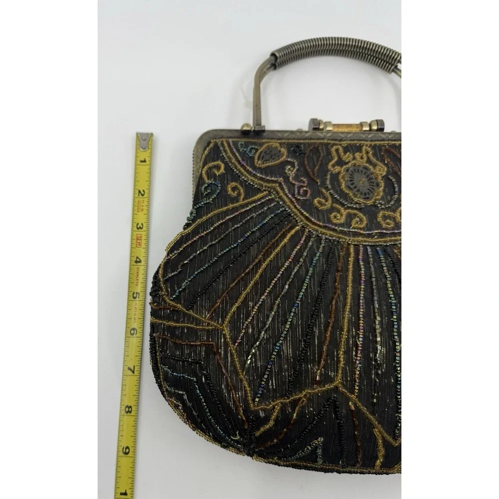 Antique Art Deco‎ Beaded Evening Purse Handbag Iridescent Glass Beads Vintage
